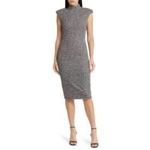 Black Halo Women's Black Gray Tweed Sleeveless Sheath Dress Size 12 NWOT